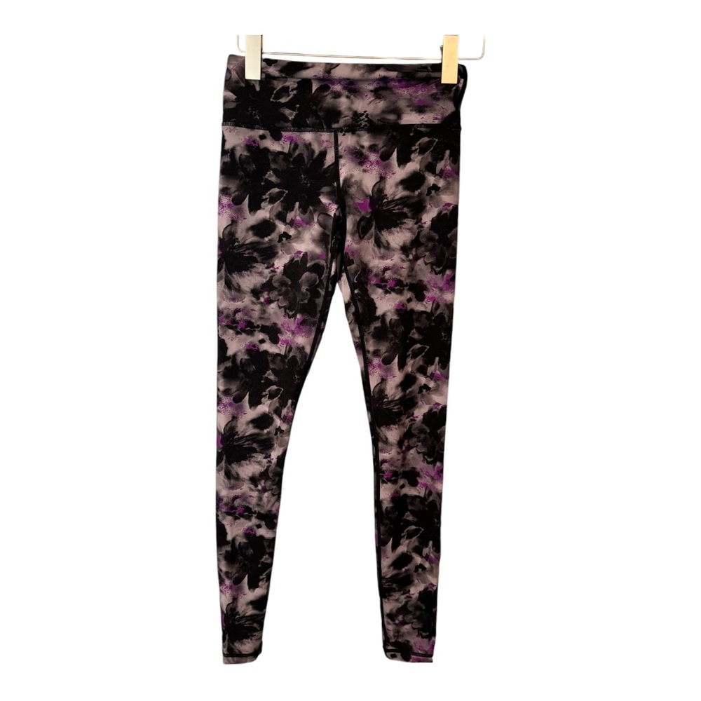 Zyia Purple Black Floral Watercolor Soft n Snug Hi-Rise Leggings Size 2 - Picture 2 of 10